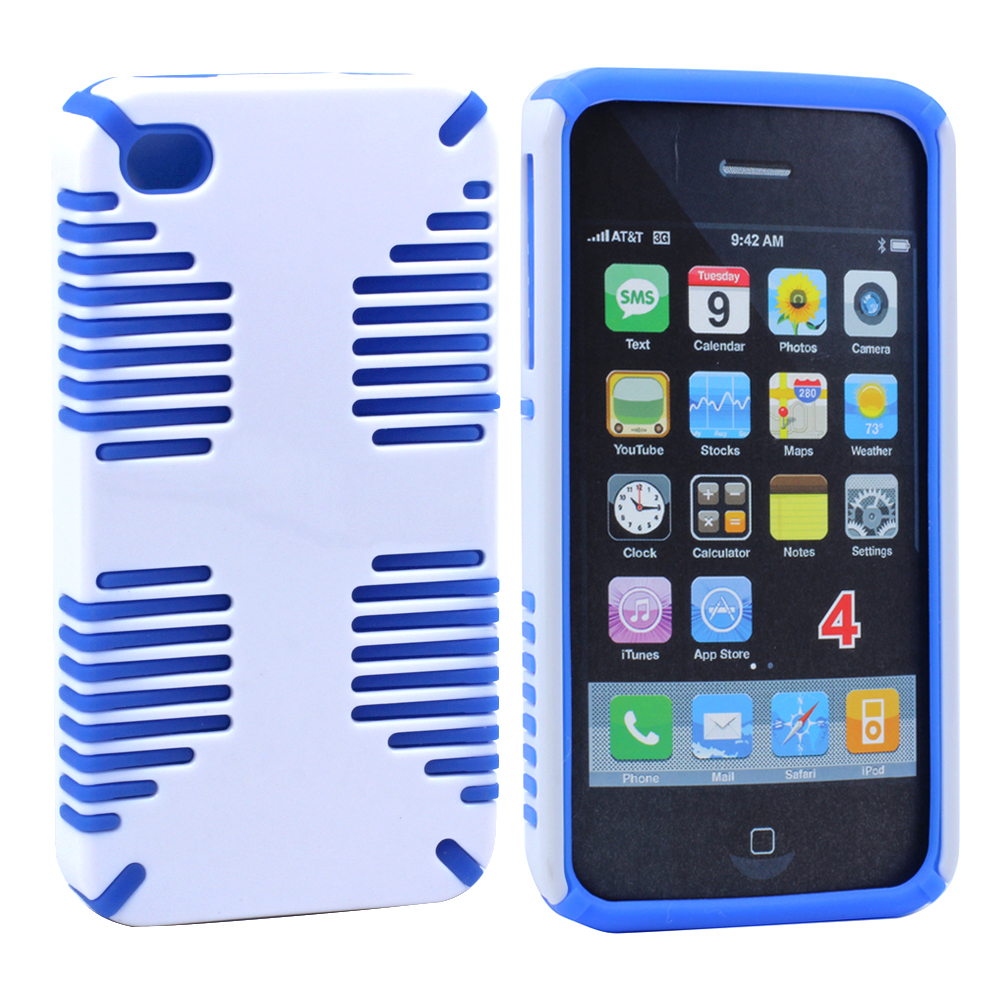 iPHONE 4 4S Hybrid Grip Case (White-Blue)